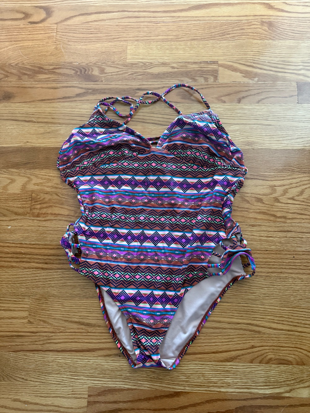 Xhilaration Beige Pink Multicolor Tribal Trim Top XL